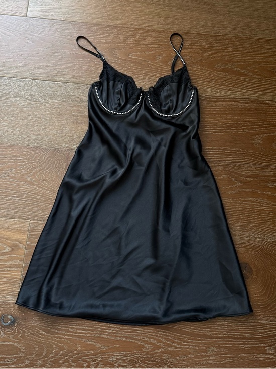Victoria's Secret Dresses & Skirts - VS Black Satin Lace-Trim Slip Dress